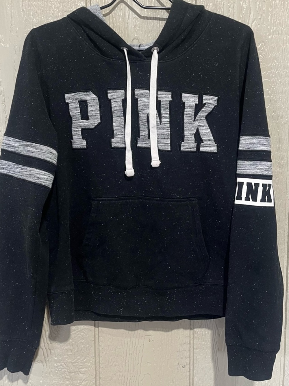 PINK Victoria's Secret Black Hoodie with Gray Interior Trim